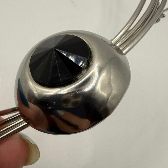 Vintage Spray Brooch • Black Stone + Rhinestones • 5” • Atomic Style • Unmarked - Picture 8 of 15